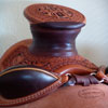 Cow Boss Gullet - 7 -1/2H by 6 - 1/4W by 4, Horn - 3 by 3 inch Round Horn, 94 degree Quarter Horse bars,7/8ths full in skirt riggin, 16 - 1/4 inch seat Cheyenne Roll - 1 - 3/4 inch and decorated with Valleys' Sheridan floral tooling pattern dallied by Valleys' Vaquero Lace border.